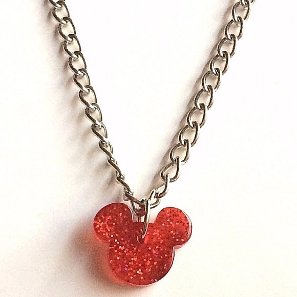 Silver Disney Mickey Mouse Ears Necklace 20" Walt Disneyana World Red Plated - Picture 6 of 9